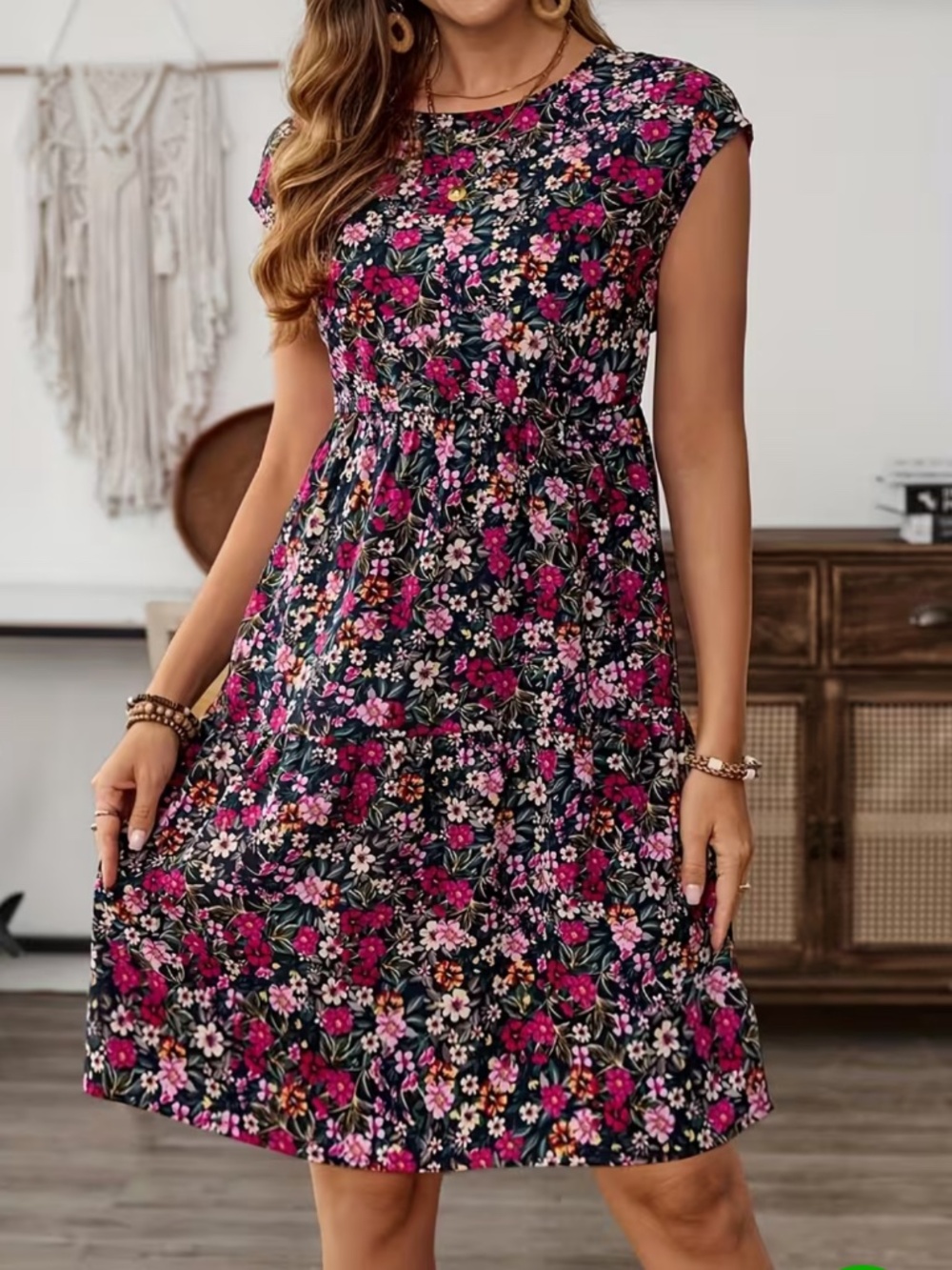NWOT Flower Style Women’s A-Line Tiered Short Sleeved Floral Maxi Dress Size XL